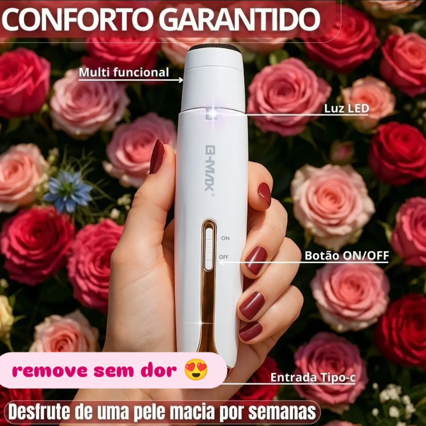 Depilador Elétrico Feminino 4 em 1 Barbeador Aparador de Pelos Corporais Nariz e Sobrancelhas Recarregável