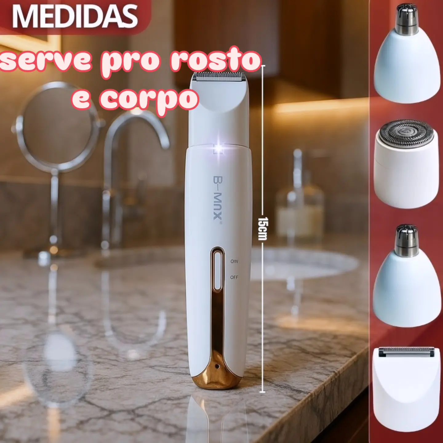 Depilador Elétrico Feminino 4 em 1 Barbeador Aparador de Pelos Corporais Nariz e Sobrancelhas Recarregável
